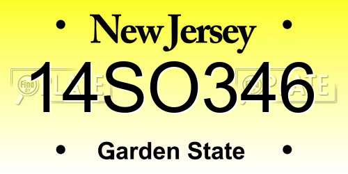 14SO346 New Jersey License Plate