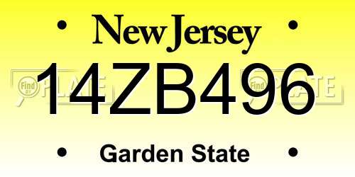 14ZB496 New Jersey License Plate