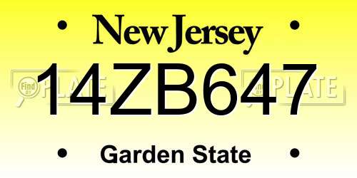 14ZB647 New Jersey License Plate