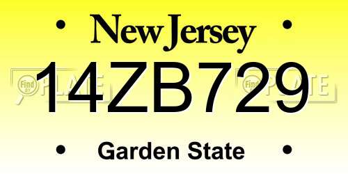 14ZB729 New Jersey License Plate