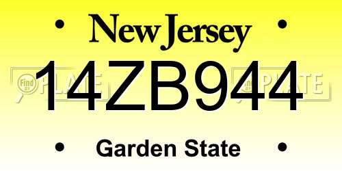 14ZB944 New Jersey License Plate