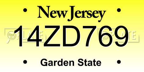 14ZD769 New Jersey License Plate