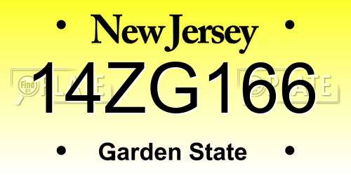 14ZG166 New Jersey License Plate