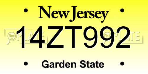 14ZT992 New Jersey License Plate