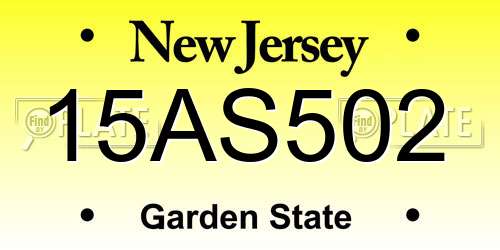 15AS502 New Jersey License Plate