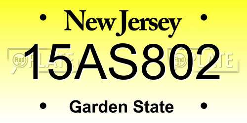 15AS802 New Jersey License Plate