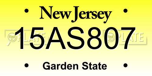 15AS807 New Jersey License Plate
