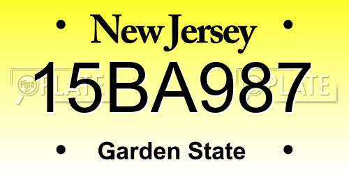 15BA987 New Jersey License Plate