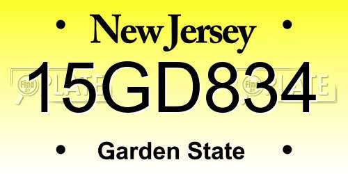 15GD834 New Jersey License Plate