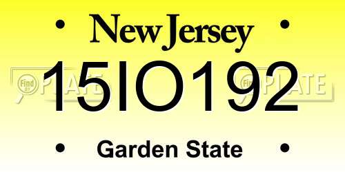 15IO192 New Jersey License Plate