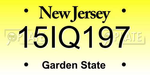 15IQ197 New Jersey License Plate