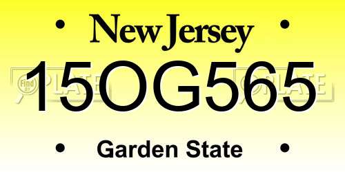15OG565 New Jersey License Plate