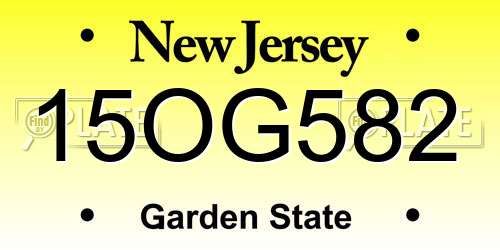 15OG582 New Jersey License Plate