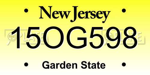 15OG598 New Jersey License Plate