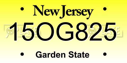 15OG825 New Jersey License Plate