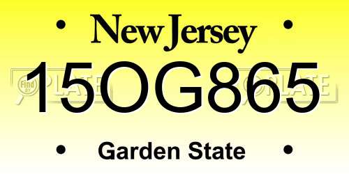 15OG865 New Jersey License Plate