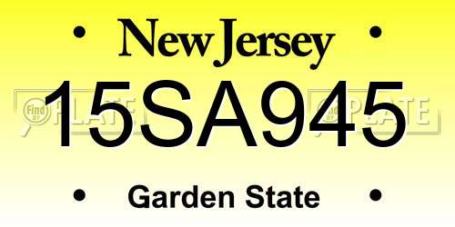 15SA945 New Jersey License Plate