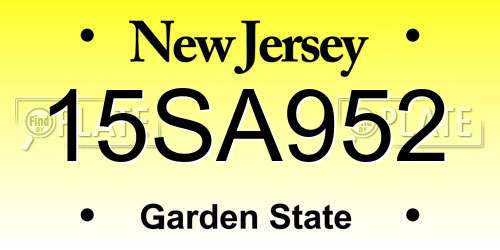 15SA952 New Jersey License Plate