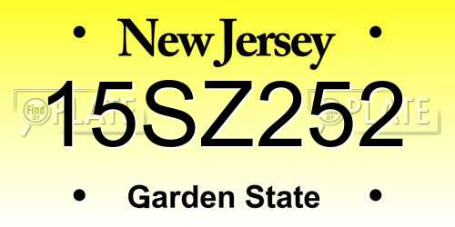 15SZ252 New Jersey License Plate
