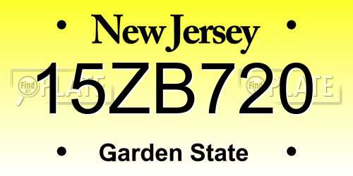 15ZB720 New Jersey License Plate