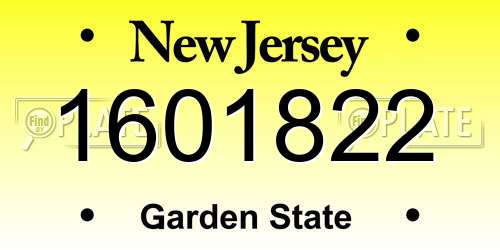 1601822 New Jersey License Plate