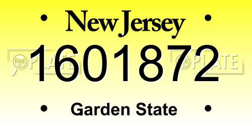 1601872 New Jersey License Plate
