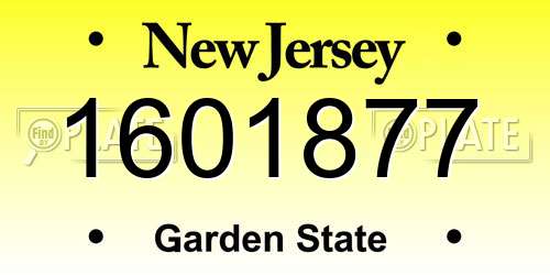 1601877 New Jersey License Plate