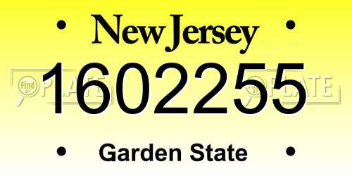 1602255 New Jersey License Plate