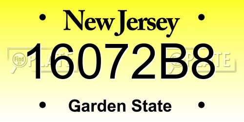 16072B8 New Jersey License Plate