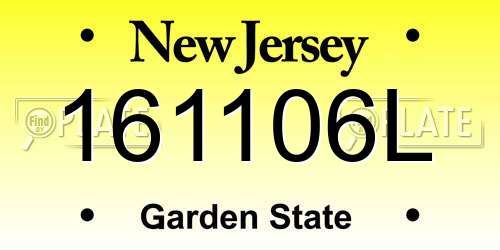 161106L New Jersey License Plate