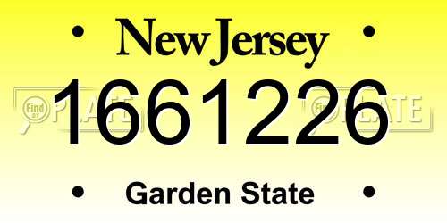 1661226 New Jersey License Plate