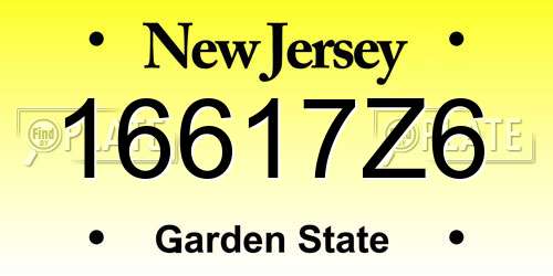 16617Z6 New Jersey License Plate