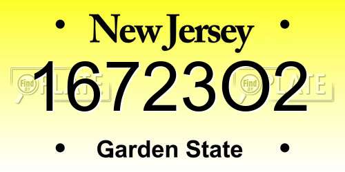16723O2 New Jersey License Plate