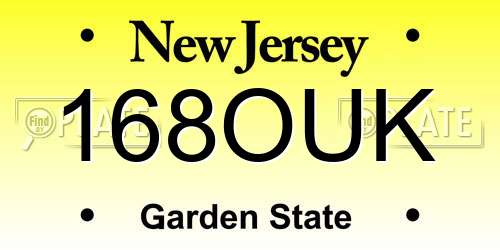 168OUK New Jersey License Plate