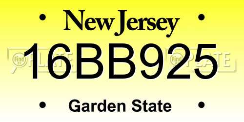 16BB925 New Jersey License Plate