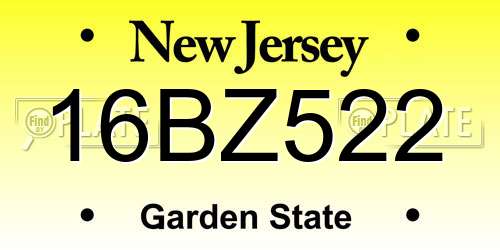 16BZ522 New Jersey License Plate