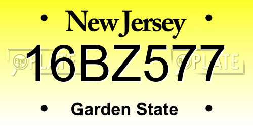 16BZ577 New Jersey License Plate