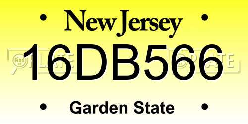 16DB566 New Jersey License Plate
