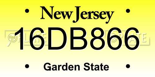 16DB866 New Jersey License Plate