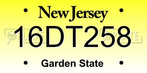 16DT258 New Jersey License Plate