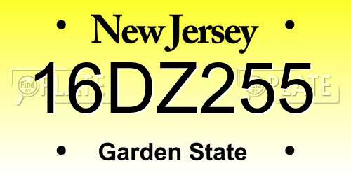 16DZ255 New Jersey License Plate