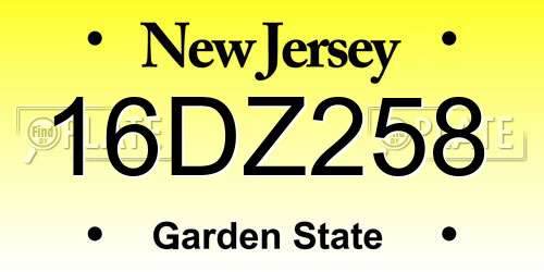 16DZ258 New Jersey License Plate