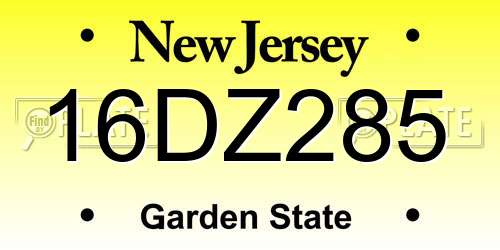 16DZ285 New Jersey License Plate