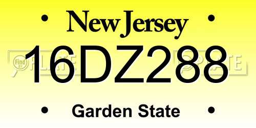 16DZ288 New Jersey License Plate
