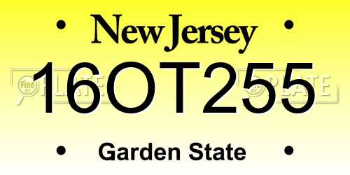 16OT255 New Jersey License Plate