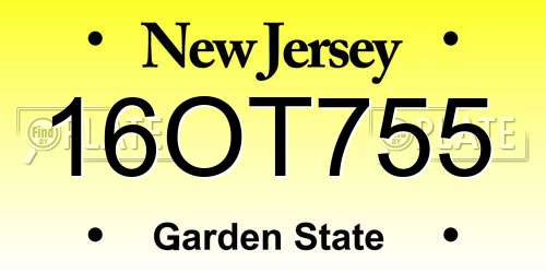 16OT755 New Jersey License Plate
