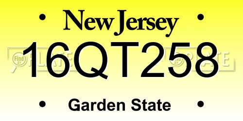 16QT258 New Jersey License Plate