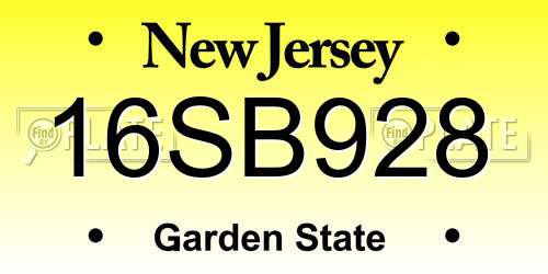 16SB928 New Jersey License Plate