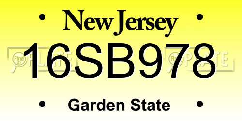 16SB978 New Jersey License Plate