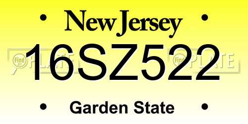 16SZ522 New Jersey License Plate